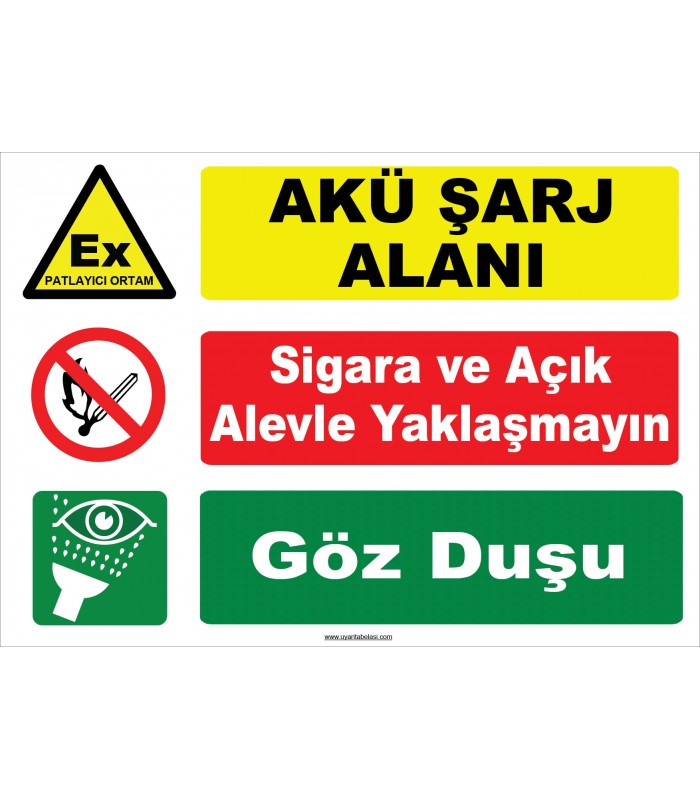 YT7575 - Akü şarj alanı, sigara ve açık alevle yaklaşmayın, göz duşu