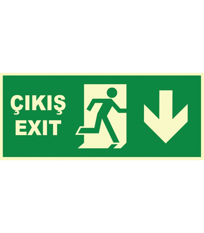 YT7672 - Fosforlu Acil Çıkış/Exit, Sağ Aşağı