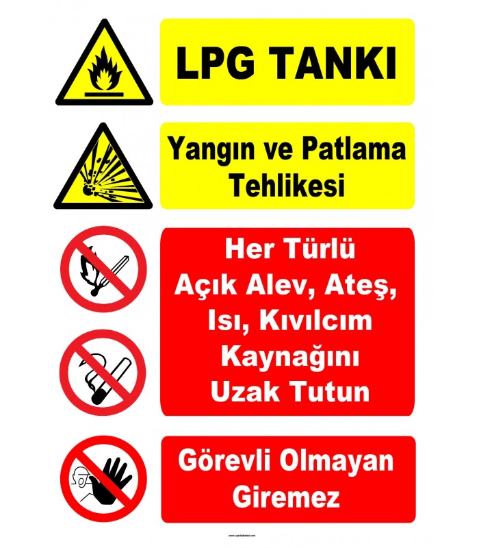 YT7542 - LPG tankı - Dikkat Patlama Tehlikesi - Açık alev, ateş, ısı, kıvılcım kaynağını uzak tutun, görevli olmayan giremez