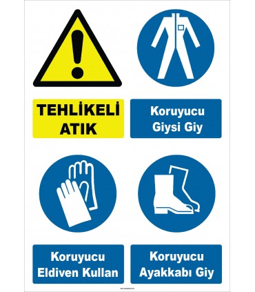 YT7762 - Dikkat tehlikeli atık, koruyucu giysi, eldiven, ayakkabı giy