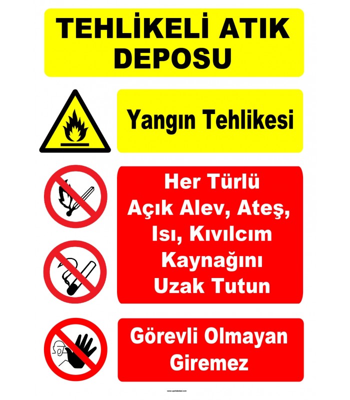 YT7763 - Tehlikeli Atık Deposu - Yangın Tehlikesi - Açık alev, ateş, ısı, kıvılcımı uzak tutun, görevli olmayan giremez