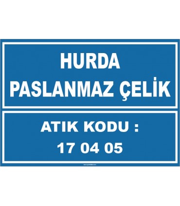 ZY1025 - 170405 atık kodlu hurda paslanmaz çelik