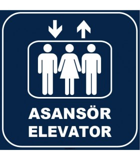 ZY1165 - Türkçe İngilizce Asansör/Elevator, lacivert - beyaz, kare