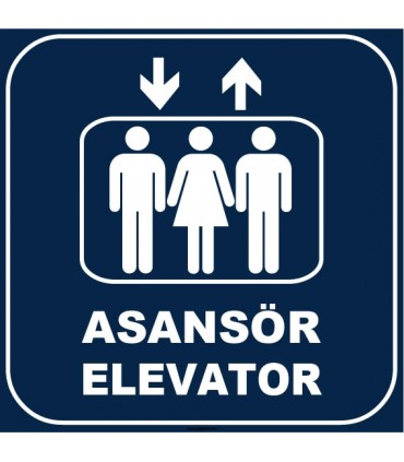 ZY1165 - Türkçe İngilizce Asansör/Elevator, lacivert - beyaz, kare