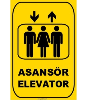 ZY1171 - Türkçe İngilizce Asansör/Elevator, sarı - siyah, dikdörtgen
