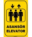 ZY1171 - Türkçe İngilizce Asansör/Elevator, sarı - siyah, dikdörtgen