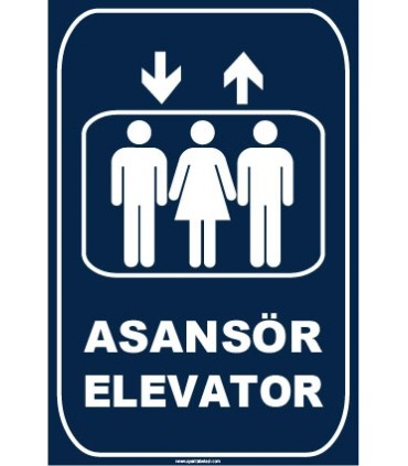 ZY1169 - Türkçe İngilizce Asansör/Elevator, lacivert - beyaz, dikdörtgen