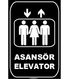 ZY1168 - Türkçe İngilizce Asansör/Elevator, siyah - beyaz, dikdörtgen