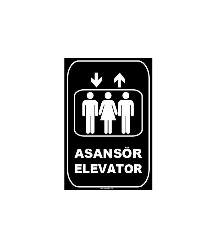 ZY1168 - Türkçe İngilizce Asansör/Elevator, siyah - beyaz, dikdörtgen
