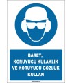 ZY1310 - Baret, koruyucu kulaklık ve koruyucu gözlük kullan