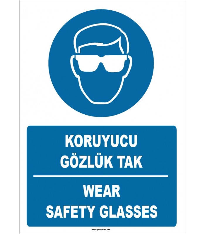 ZY1364 - Türkçe İngilizce, Koruyucu Gözlük Tak, Wear Safety Glasses