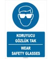 ZY1364 - Türkçe İngilizce, Koruyucu Gözlük Tak, Wear Safety Glasses