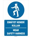 ZY1383 - Türkçe İngilizce, Emniyet Kemeri Kullan, Wear Safety Harness