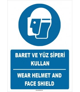ZY1413 - Türkçe İngilizce, Baret ve yüz siperi kullan, Wear helmet and face shield