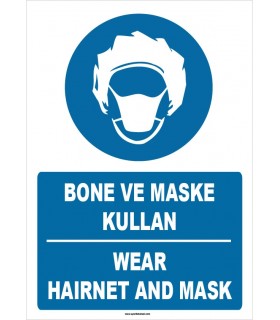 ZY1481 - Türkçe İngilizce Bone ve Maske Kullan, Wear Hairnet and Mask