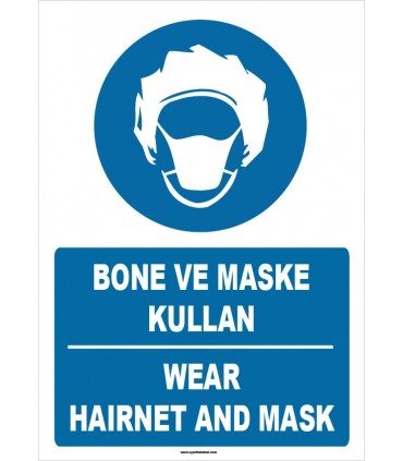 ZY1481 - Türkçe İngilizce Bone ve Maske Kullan, Wear Hairnet and Mask
