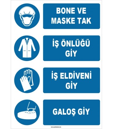ZY1490 - Bone ve Maske Tak, İş Önlüğü Giy, İş Eldiveni Giy, Galoş Giy