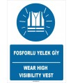 ZY1652 - Türkçe İngilizce, Fosforlu Yelek Giy, Wear High Visibility Vest