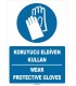 ZY1254 - ISO 7010 Türkçe İngilizce Koruyucu Eldiven Kullan, Wear Protective Gloves