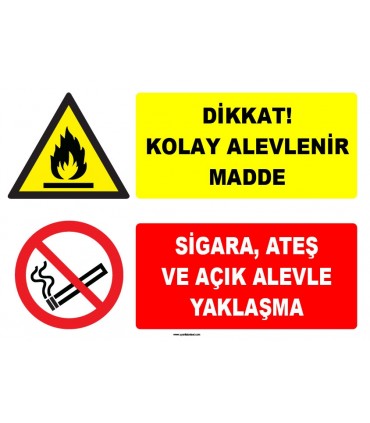 ZY1911 - ISO 7010 Dikkat Kolay Alevlenir Madde, Sigara, Ateş ve Açık Alevle Yaklaşma