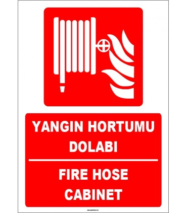ZY1952 - ISO 7010 Türkçe İngilizce Yangın Hortumu Dolabı, Fire Hose Cabinet