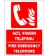 ZY1962 - ISO 7010 Türkçe İngilizce Acil Yangın Telefonu, Emergency Fire Telephone