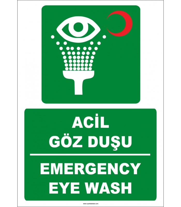 ZY2032 - ISO 7010 Türkçe İngilizce Acil Göz Duşu, Emergency Eye Wash
