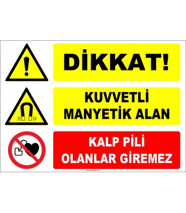 ZY2138 - ISO 7010 Dikkat! Kuvvetli Manyetik Alan, Kalp Pili Olanlar Giremez