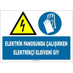 ZY2261 - ISO 7010 Elektrik Panosunda Çalışırken Elektrikçi Eldiveni Giy
