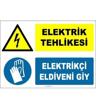 ZY2263 - ISO 7010 Elektrik Tehlikesi, Elektrikçi Eldiveni Giy