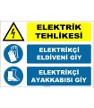 ZY2265 - ISO 7010 Elektrik Tehlikesi, Elektrikçi Eldiveni Giy, Elektrikçi Ayakkabısı Giy