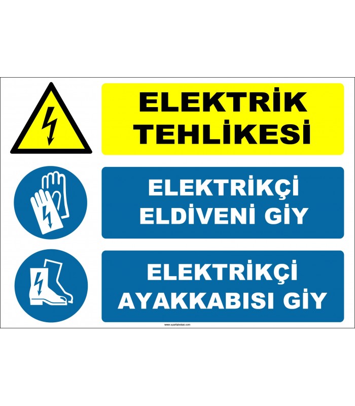 ZY2268 - Elektrik Tehlikesi, Elektrikçi Eldiveni Giy, Elektrikçi Ayakkabısı Giy