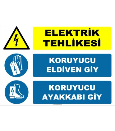 ZY2270 - Elektrik Tehlikesi, Koruyucu Eldiven Giy, Koruyucu Ayakkabı Giy