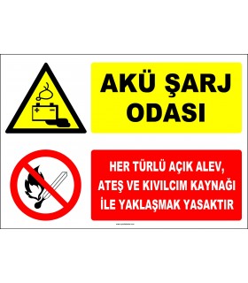 ZY2312 - Akü Şarj Odası, Her Türlü Açık Alev, Ateş ve Kıvılcım Kaynağı İle Yaklaşmak Yasaktır