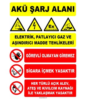 ZY2290 - Akü Şarj Alanı, Elektrik, Patlayıcı Gaz, Aşındırıcı Madde, görevli olmayan giremez, Sigara, alev, ateş, kıvılcım