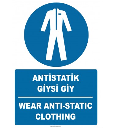 ZY2384 - ISO 7010 Türkçe İngilizce Antistatik Giysi Giy, Wear Antistatic Clothing
