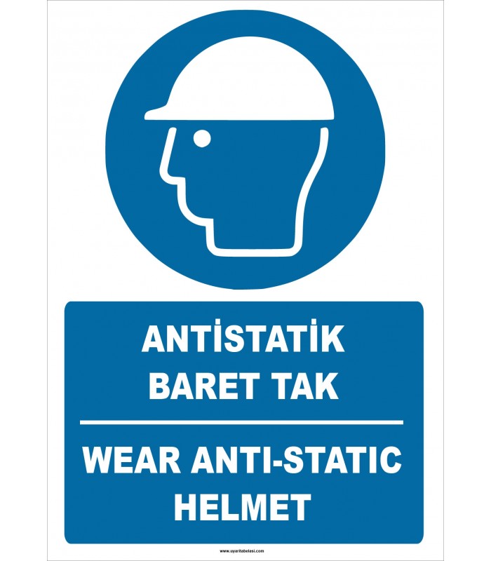 ZY2387 - ISO 7010 Türkçe İngilizce Antistatik Baret Tak, Wear Antistatic Helmet