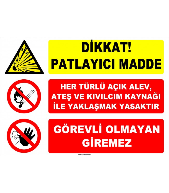 ZY2370 - Dikkat Patlayıcı Madde - Her Türlü Açık Alev, Ateş ve Kıvılcım Kaynağı İle Yaklaşmak Yasaktır, Görevli Olmayan Giremez