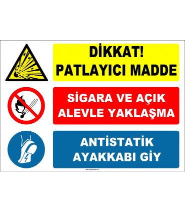 ZY2377 - Dikkat Patlayıcı Madde - Sigara ve Açık Alevle Yaklaşma, Antistatik Ayakkabı Giy
