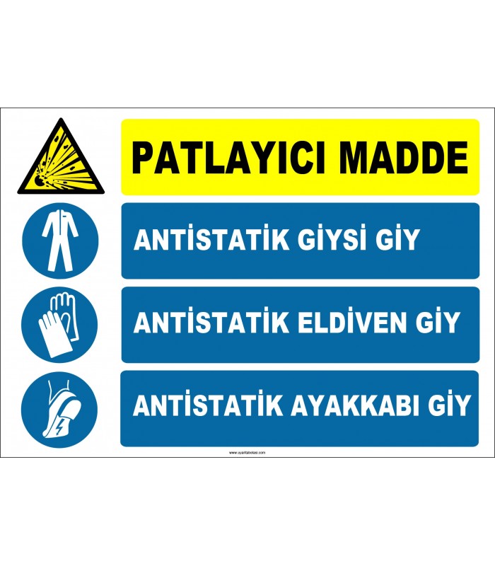 ZY2375 - ISO 7010 Patlayıcı Madde, Antistatik Giysi Giy, Antistatik Eldiven Giy, Antistatik Ayakkabı Giy