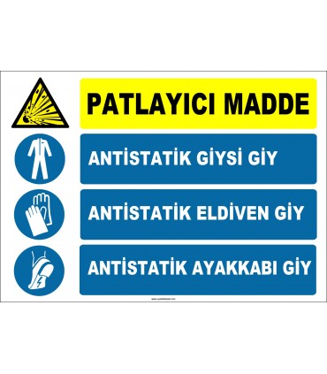 ZY2375 - ISO 7010 Patlayıcı Madde, Antistatik Giysi Giy, Antistatik Eldiven Giy, Antistatik Ayakkabı Giy