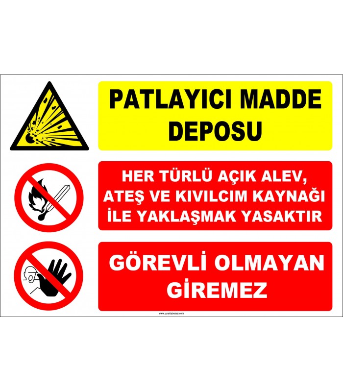 ZY2368 - Patlayıcı Madde Deposu - Her Türlü Açık Alev, Ateş ve Kıvılcım Kaynağı İle Yaklaşmak Yasaktır, Görevli Olmayan Giremez