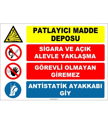 ZY2382 - Patlayıcı Madde Deposu - Sigara ve Açık Alevle Yaklaşma, Görevli Olmayan Giremez, Antistatik Ayakkabı Giy