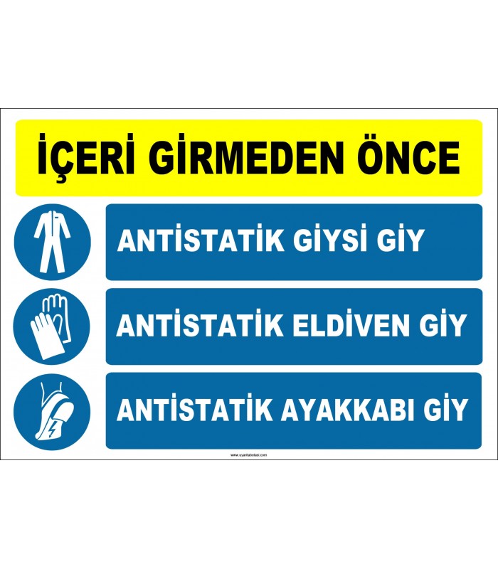 ZY2376 - ISO 7010 İçeri Girmeden Önce, Antistatik Giysi Giy, Antistatik Eldiven Giy, Antistatik Ayakkabı Giy