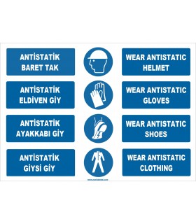 ZY2378 - ISO 7010 Türkçe İngilizce, Antistatik Baret, Eldiven, Ayakkabı, Giysi, Antistatic Helmet, Shoes, Gloves, Clothing