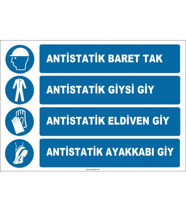 ZY2379 - ISO 7010 Antistatik Baret Tak, Antistatik Giysi Giy, Antistatik Eldiven Giy, Antistatik Ayakkabı Giy