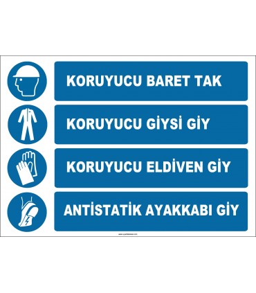 ZY2380 - ISO 7010 Koruyucu Baret Tak, Koruyucu Giysi Giy, Koruyucu Eldiven Giy, Antistatik Ayakkabı Giy