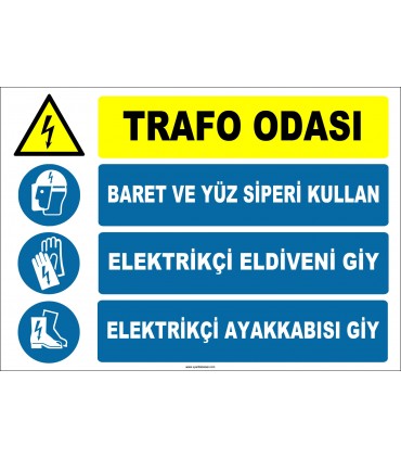 ZY2486 - Trafo Odası, Baret ve Yüz Siperi Kullan, Elektrikçi Eldiveni Giy, Elektrikçi Ayakkabısı Giy
