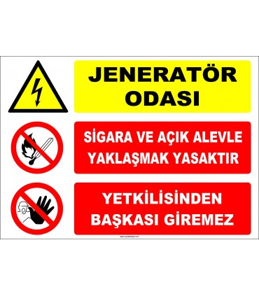 ZY2497 - Jeneratör Odası, Sigara ve Açık Alevle Yaklaşmak Yasaktır, Yetkilisinden Başkası Giremez