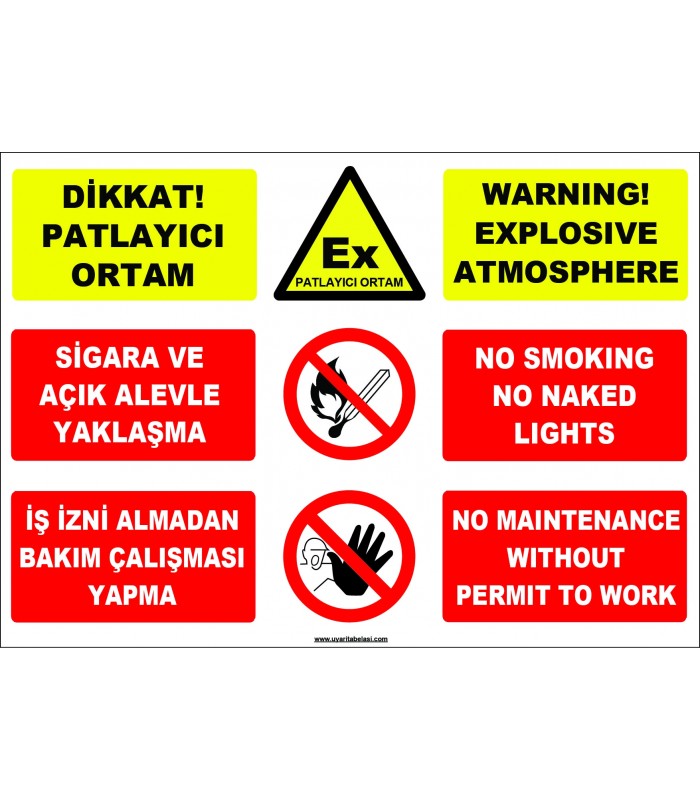 ZY2509 - Türkçe İngilizce Patlayıcı Ortam, Explosive Armosphere İkaz Levhası